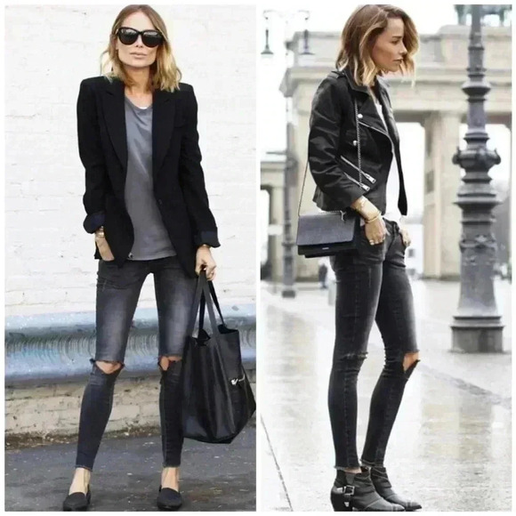 Anine Bing Distressed Knee Skinny Jeans in Washed Black Sz 27 - Picture 1 of 9